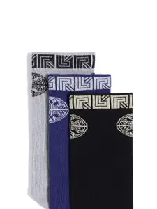 RARE RABBIT Men Pack Of 3 Patterned Cotton Assorted Ankle-Length Socks