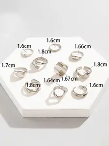 Jewels Galaxy Set Of 10 Silver-Plated Stone-Studded Finger Ring