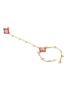 TEEJH Women Gold-Plated Ring Bracelet