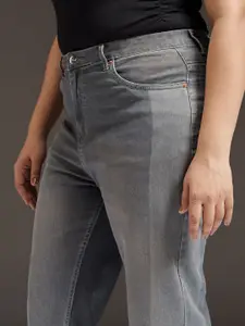 FREAKINS Women Cotton Plus Size Straight Fit High-Rise Light Fade Stretchable Jeans