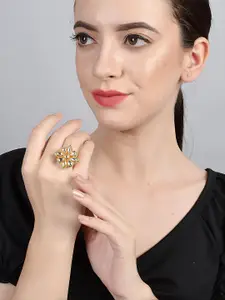 Bamboo Tree Jewels Gold-Plated Kundan Adjustable Finger Ring