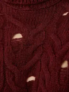 Koton Women Self Design Cable Knit Turtle Neck Solid Pullover