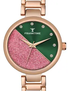 Franktime Women Brass Embellished Dial & Analogue and Digital Bracelet Style Watch
