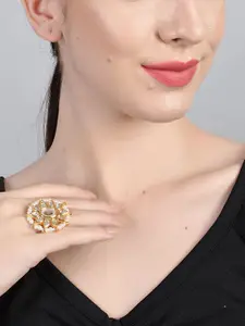 Bamboo Tree Jewels Gold-Plated Kundan Adjustable Finger Ring