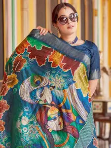 Saree mall Kalamkari Zari Silk Blend Designer Sungudi Sarees