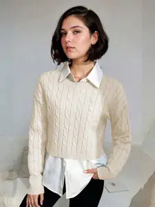 Stylecast X Kotty Women Cable Knit Round Neck Pullover