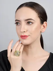 Bamboo Tree Jewels Gold-Plated Kundan Stone-Studded Adjustable Finger Ring