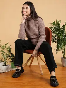 Stylecast X Kotty Women Cotton Turtle Neck Cable Knit Pullover Sweaters