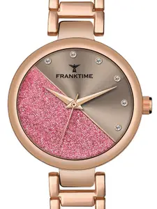 Franktime Women Brass Embellished Dial & Stainless Steel Bracelet Style Straps Analogue