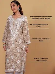 Chowkhat Women Ethnic Motifs Embroidered Chikankari Floral Handloom Kurta