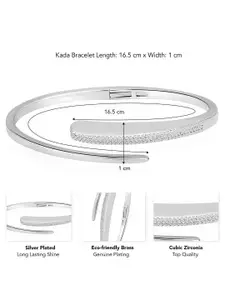 Peora Women Brass Cubic Zirconia Silver-Plated Kada Bracelet