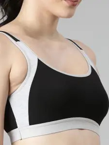 TWIN BIRDS Black and Light Grey Women Contrast Sports Bra