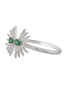 Voylla Women Brass American Diamond Handcrafted Rhodium-Plated Cuff Bracelet