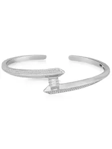 Peora Women Brass Cubic Zirconia Silver-Plated Kada Bracelet