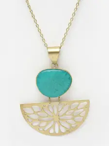 DressBerry Gold-Plated Turquoise-Studded Oval Pendant With Chain