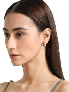 VAGHBHATT Gold-Plated Stainless Steel Crystals Stone Studded C-Shaped Half Hoop Earrings