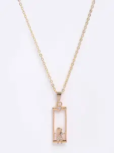 DressBerry Gold-Plated CZ Stone Studded Square Pendant With Chain