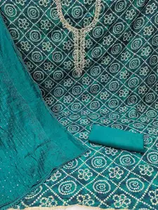 Peachmode Bandhani Printed Beads and Stones Unstitched Dress Material