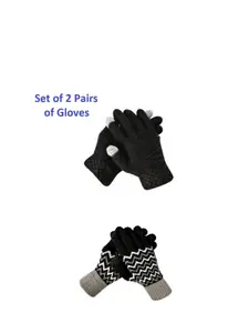 LOOM LEGACY Men Pack Of 2 Striped Acrylic Touchscreen Gloves