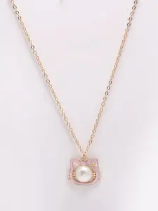 DressBerry Gold-Plated Kitty Shaped Pearls Beaded Pendant With Chain