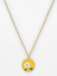 DressBerry Gold-Plated Circular Floral Enameled Pendant With Chain