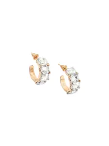 VAGHBHATT Gold-Plated Stainless Steel Crystals Stone Studded C-Shaped Half Hoop Earrings