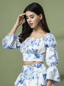 Oomph! Women Floral Printed Bell Sleeve Crepe Crop Top