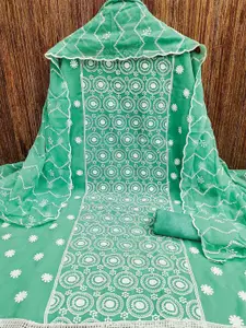 Peachmode Geometric Embroidered Silk Georgette Unstitched Dress Material