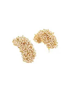 Ruby Raang Gold-Plated Contemporary Kundan Studded Half Hoop Earrings
