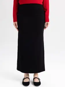 DeFacto Women Mid Rise Straight Midi Pencil Skirt