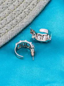 VAGHBHATT Gold-Plated Stainless Steel Crystals Stone Studded C-Shaped Half Hoop Earrings