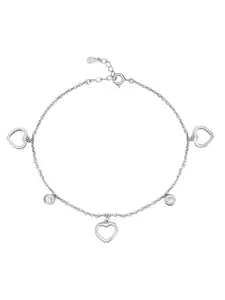 Tuanz Silver Jewelry Madhuban Hearts Solitaire 925 Sterling Silver Rhodium-Plated Anklets