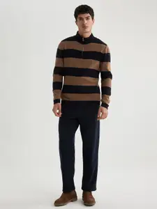 DeFacto Men Mock Collar Striped Pullover