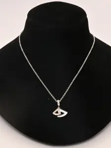 925 SILLER 925 Pure Silver Zircon Studded Double Charm Pendant With Chain