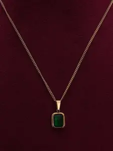 PALMONAS Stainless Steel Gold-Plated Cubic Zirconia Pendant With Chain