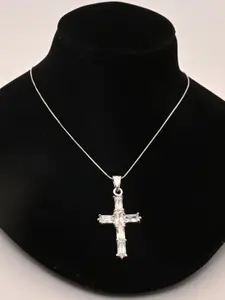 925 SILLER Unisex 925 Pure Silver Zircon Studded Christian Cross Pendant