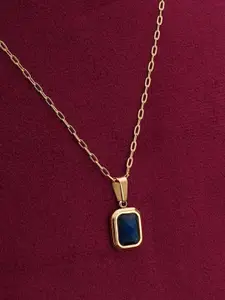 PALMONAS Stainless Steel Gold-Plated Cubic Zirconia Pendant With Chain