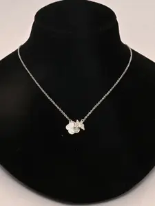 925 SILLER 925 Pure Silver Zircon Studded Floral Butterfly Charm Pendant With Chain