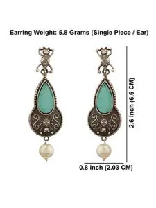 Efulgenz Rhodium-Plated Crystals Studded Contemporary Drop Earrings