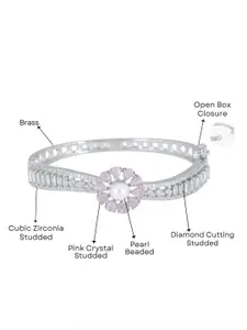 Adwitiya Collection Rhodium-Plated CZ Studded Bangle-Style Bracelet