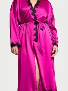 Victoria's Secret Satin & Rose Lace Open-Back Long Robe