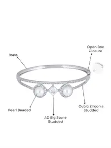 Adwitiya Collection Rhodium-Plated CZ Studded Bangle-Style Bracelet