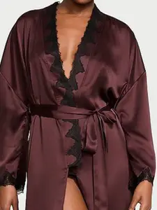 Victoria's Secret Satin & Rose Lace Open-Back Long Robe