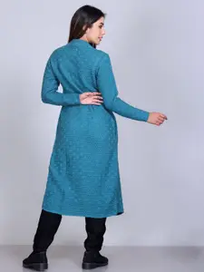 Winter Wonders Self Design Longline Button Woollen Shrug