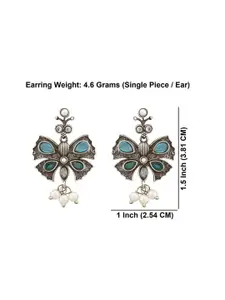Efulgenz Rhodium Plated Crystal Studded Contemporary Antique Drop Earrings