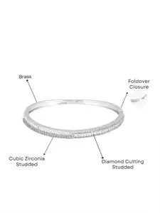 Adwitiya Collection Rhodium-Plated  Cubic Zirconia Studded Bangle-Style Bracelet