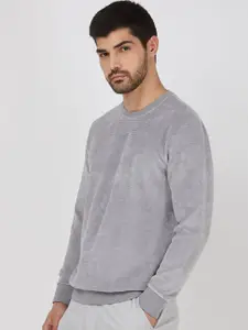 Mufti Men Round Neck Velvet Sweatshirt