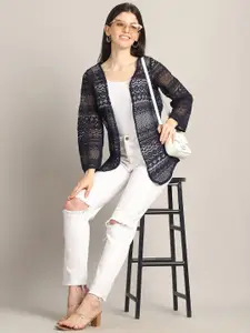 Rute Self Design Pure Cotton Open Front Shrug