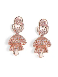 Priyaasi Rose Gold-Plated American Diamond Stone Studded Dome Shaped Jhumkas