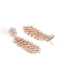 Priyaasi Rose Gold-Plated American Diamond-Stone Studded Contemporary Drop Earrings